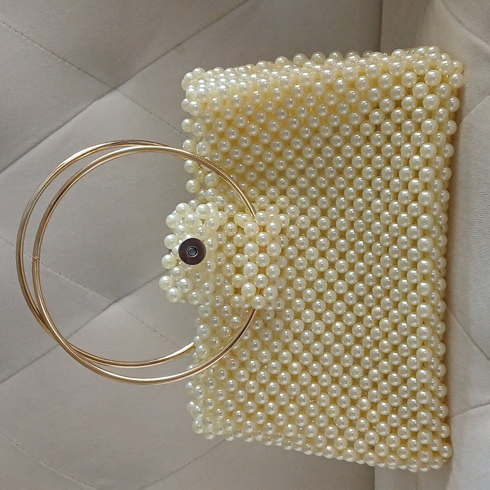 Chic Pearl Beaded Clutch with Gold Accents